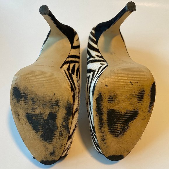 GUESS Zebra Patterned Pony Hair Peep Toe Heels - Picture 4 of 6
